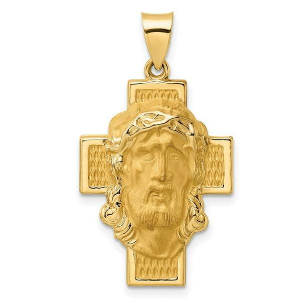 Diamond2Deal 14k Yellow Gold Polished Satin and Crucifix Pendant 